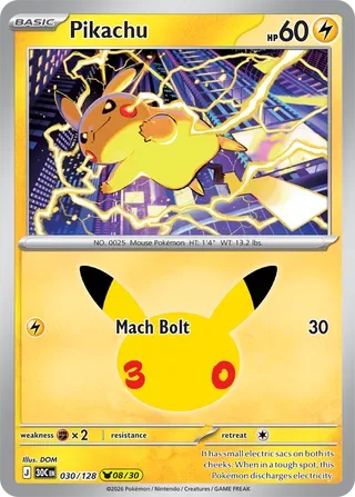 Pikachu #030 30th Celebration Pokemon card