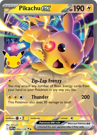 Pikachu ex #054 30th Celebration Pokemon card