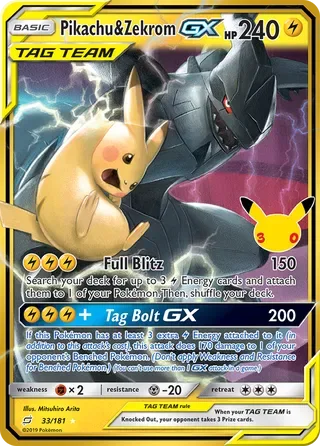 Pikachu & Zekrom GX #TEU033 30th Celebration Pokemon card