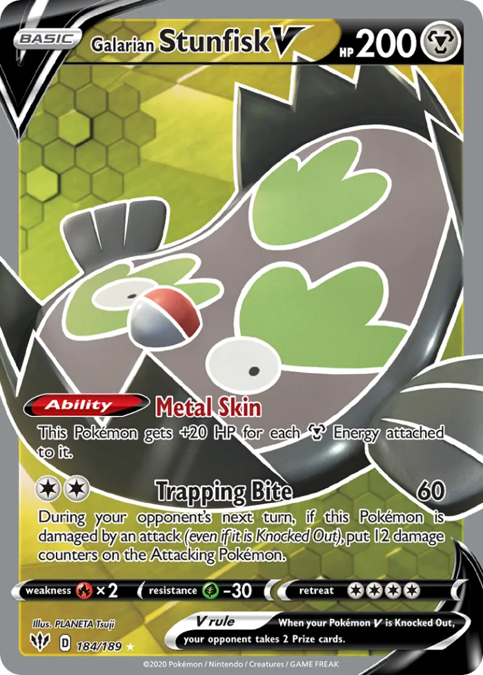 Galarian Stunfisk V #184 Darkness Ablaze Pokemon card