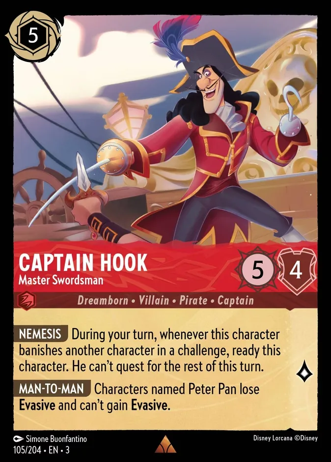 Captain Hook #105 Into the Inklands Disney Lorcana card