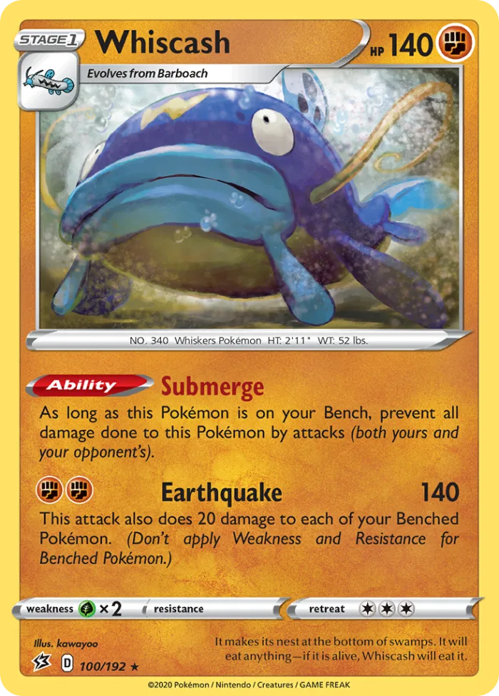 Whiscash #100 Rebel Clash Pokemon card