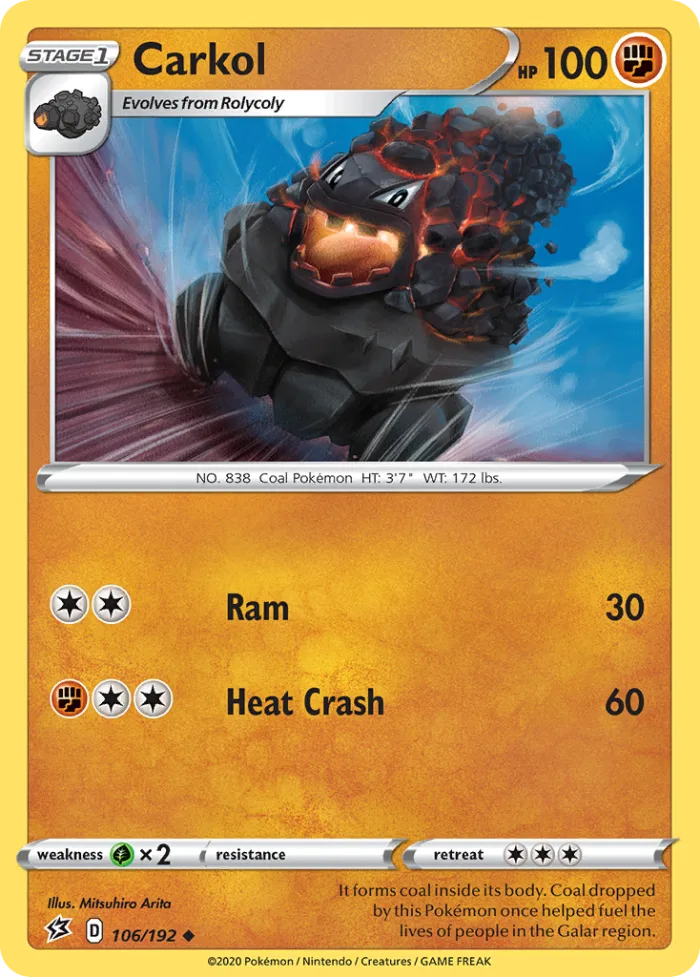 Carkol #106 Rebel Clash Pokemon card