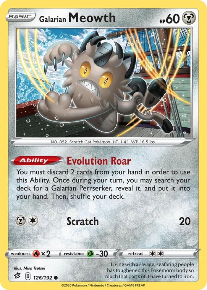 Galarian Meowth #126 Rebel Clash Pokemon card