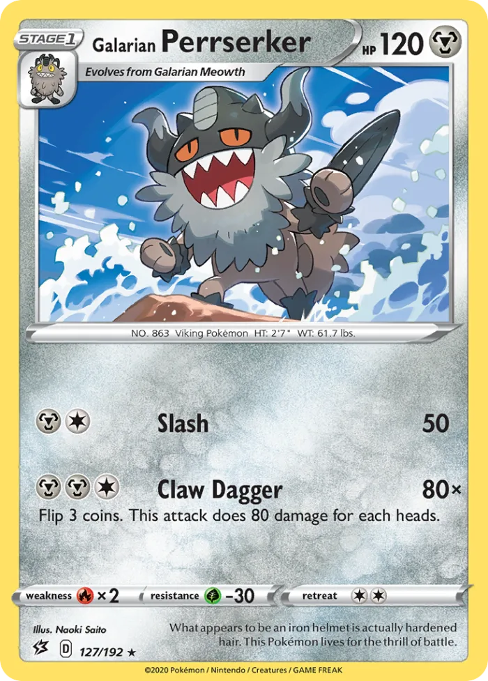 Galarian Perrserker #127 Rebel Clash Pokemon card