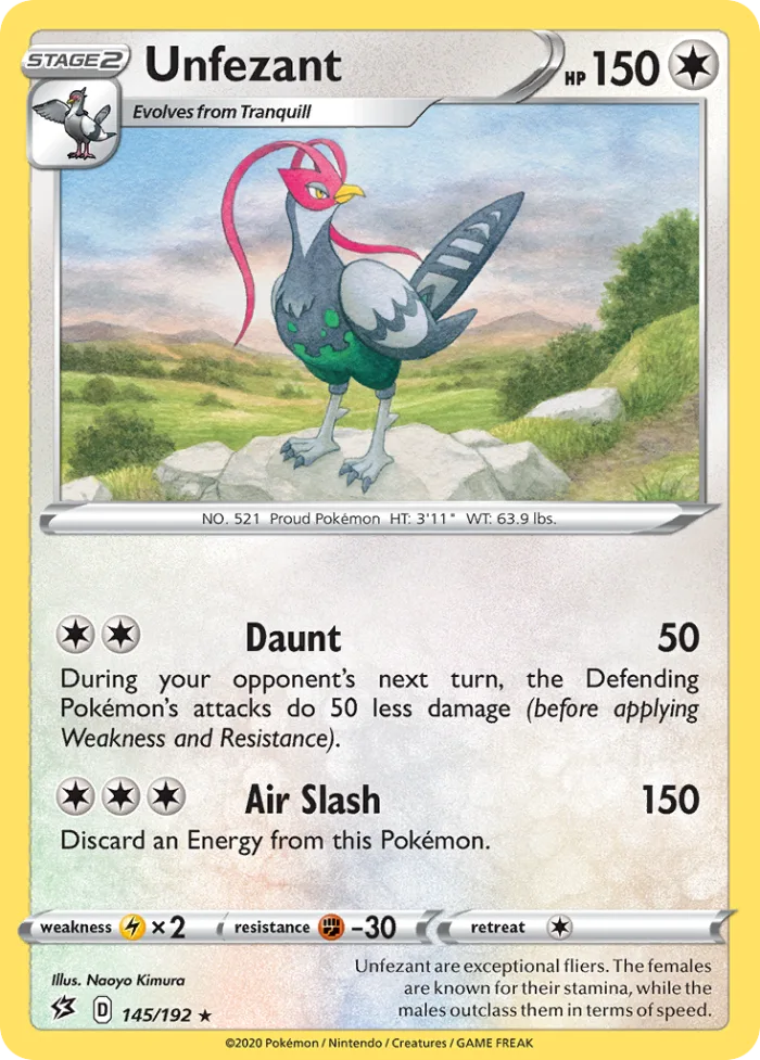 Unfezant #145 Rebel Clash Pokemon card