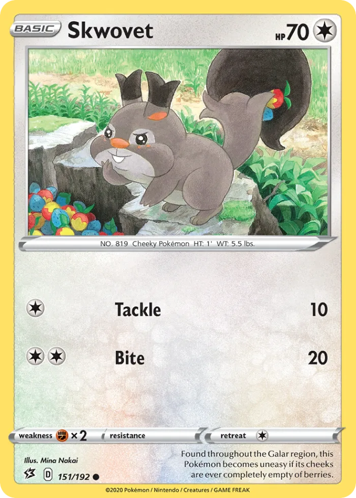 Skwovet #151 Rebel Clash Pokemon card