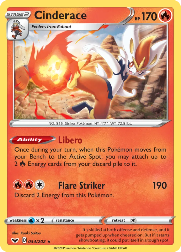 Cinderace #34 Sword & Shield Pokemon card