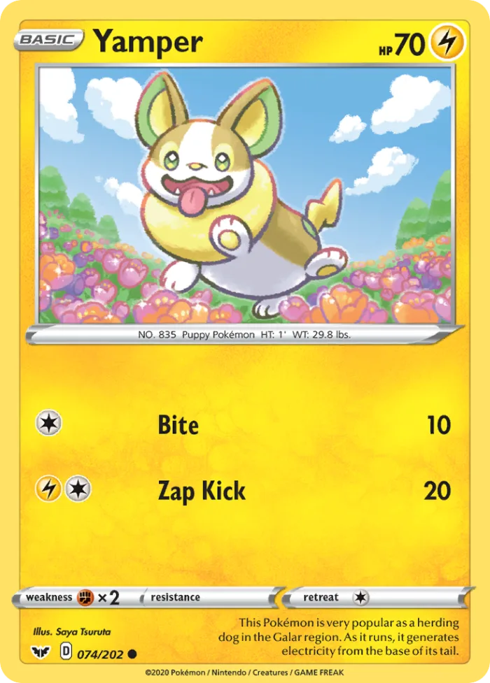 Yamper #74 Sword & Shield Pokemon card