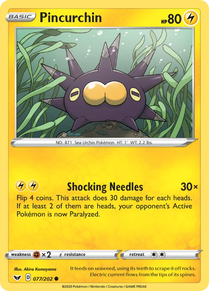 Pincurchin #77 Sword & Shield Pokemon card