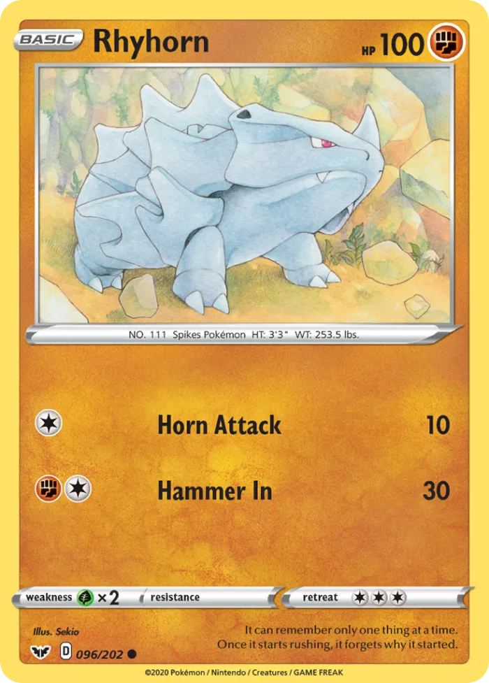 Rhyhorn #96 Sword & Shield Pokemon card