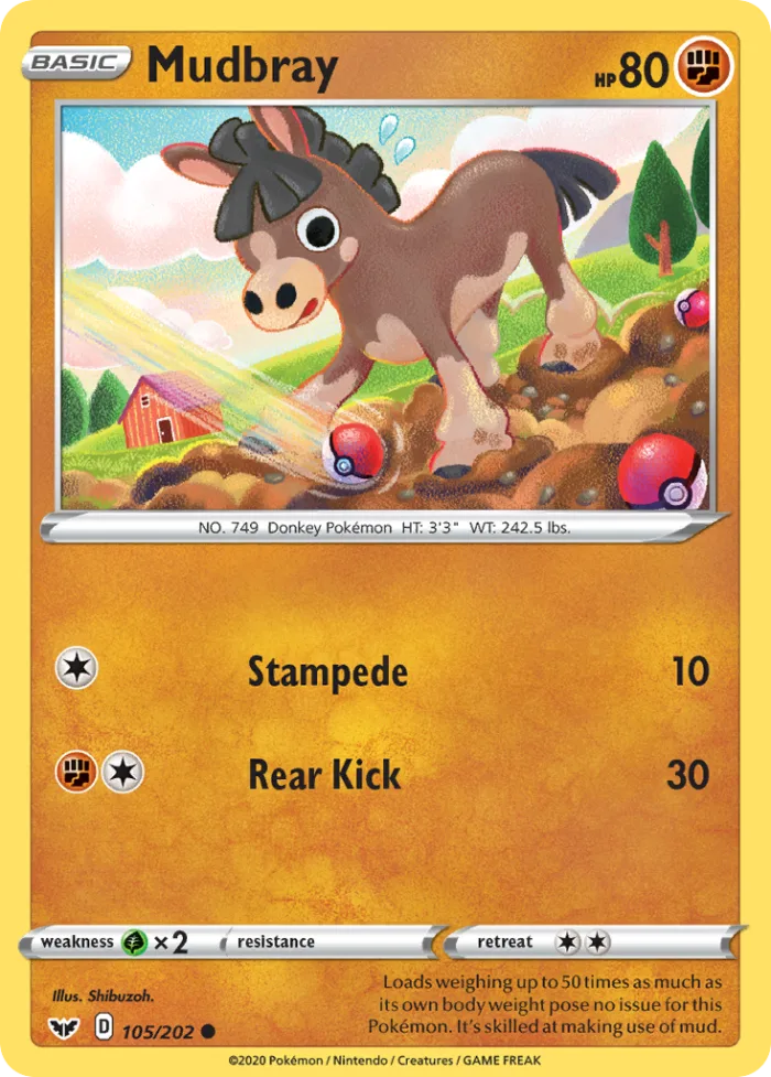 Mudbray #105 Sword & Shield Pokemon card