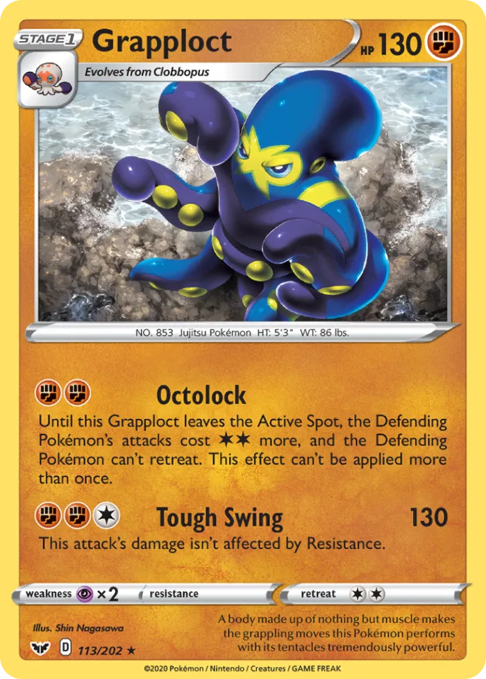 Grapploct #113 Sword & Shield Pokemon card