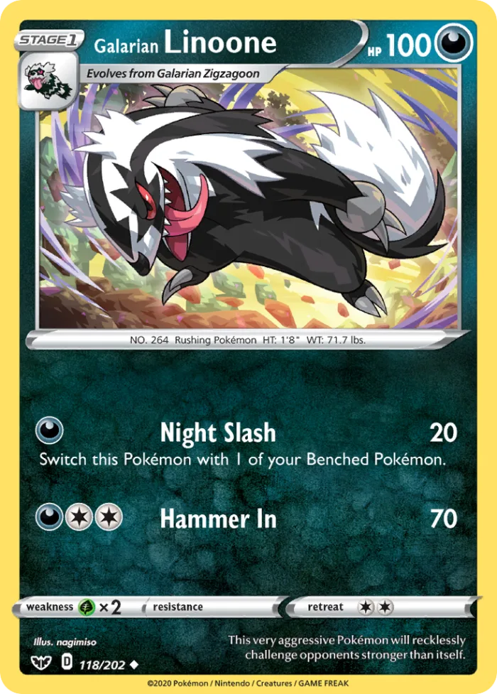 Galarian Linoone #118 Sword & Shield Pokemon card