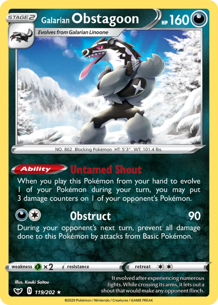 Galarian Obstagoon #119 Sword & Shield Pokemon card