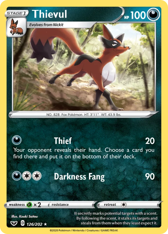 Thievul #126 Sword & Shield Pokemon card