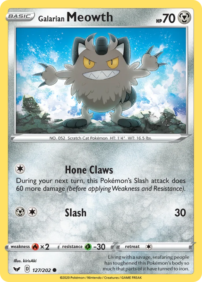 Galarian Meowth #127 Sword & Shield Pokemon card