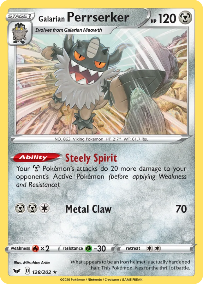 Galarian Perrserker #128 Sword & Shield Pokemon card