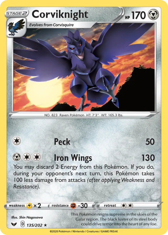 Corviknight #135 Sword & Shield Pokemon card