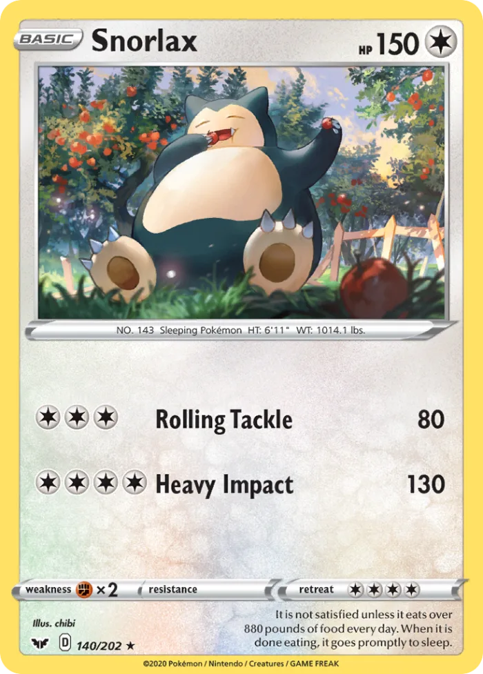 Snorlax #140 Sword & Shield Pokemon card