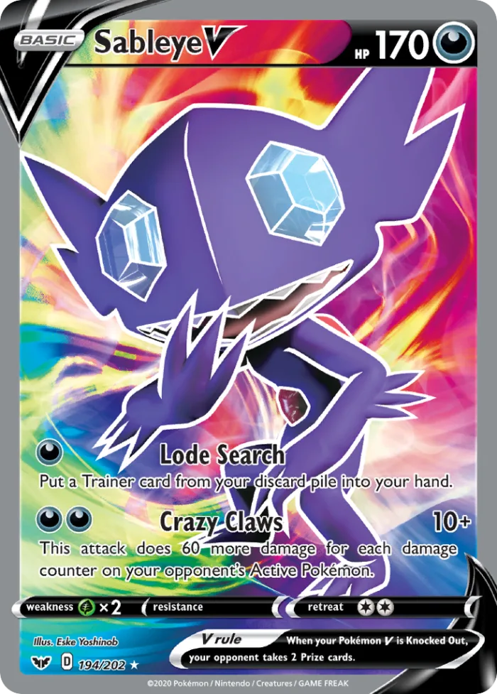 Sableye V #194 Sword & Shield Pokemon card