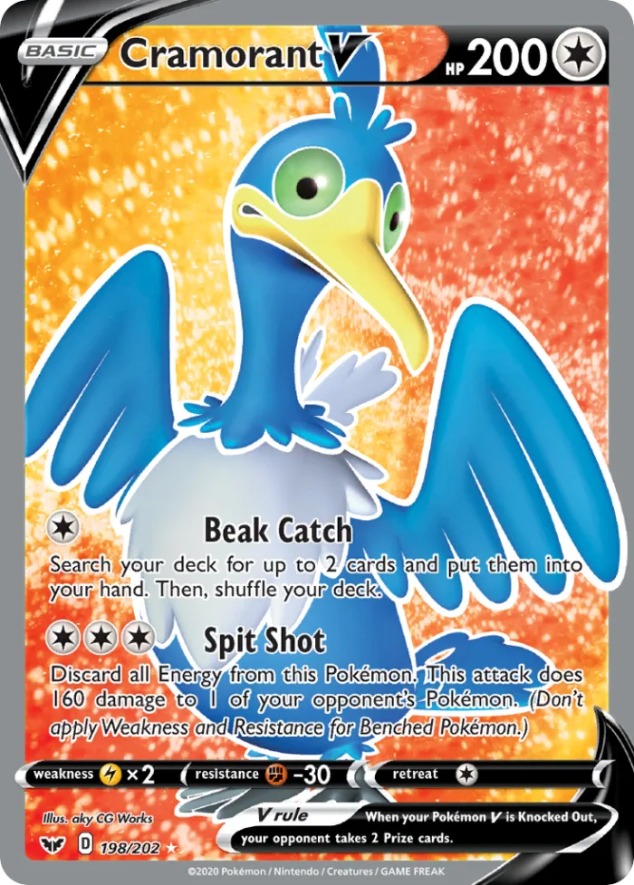 Cramorant V #198 Sword & Shield Pokemon card