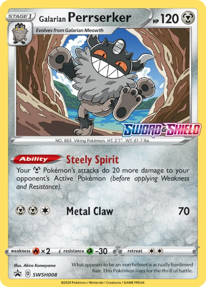 Galarian Perrserker #SWSH008 SWSH Black Star Promos Pokemon card
