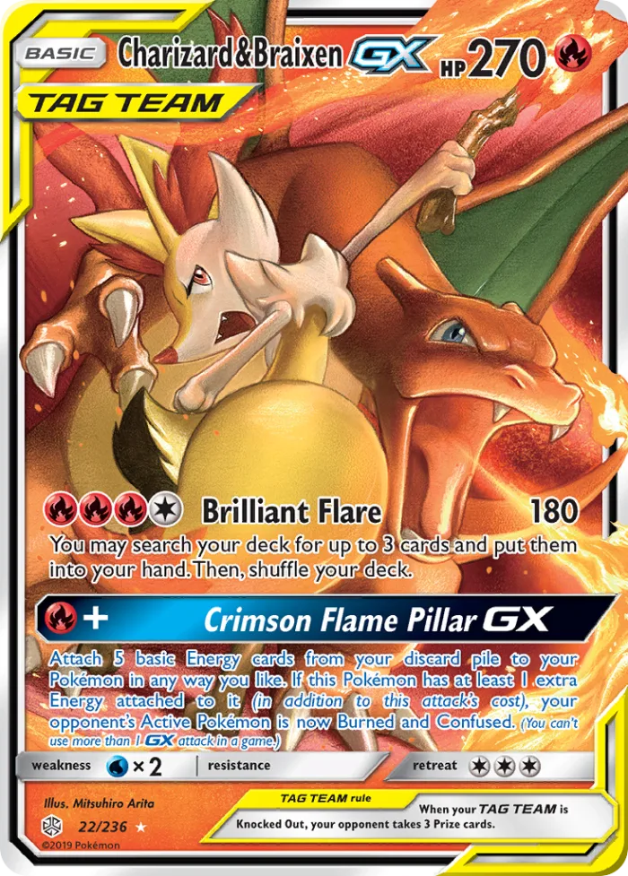 Charizard & Braixen-GX #22 Cosmic Eclipse Pokemon card