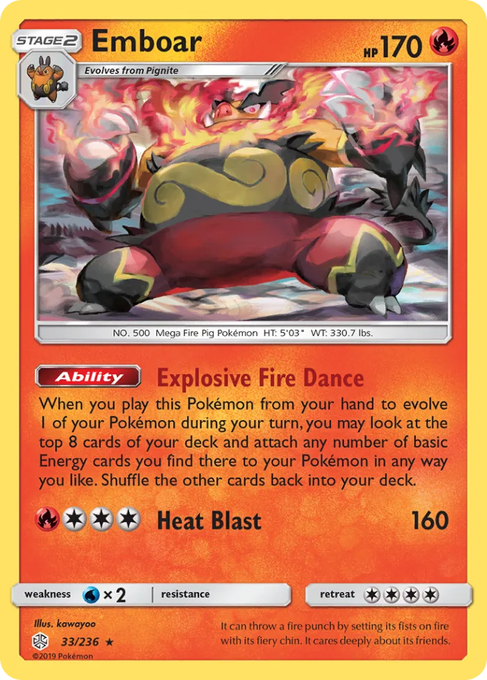 Emboar #33 Cosmic Eclipse Pokemon card
