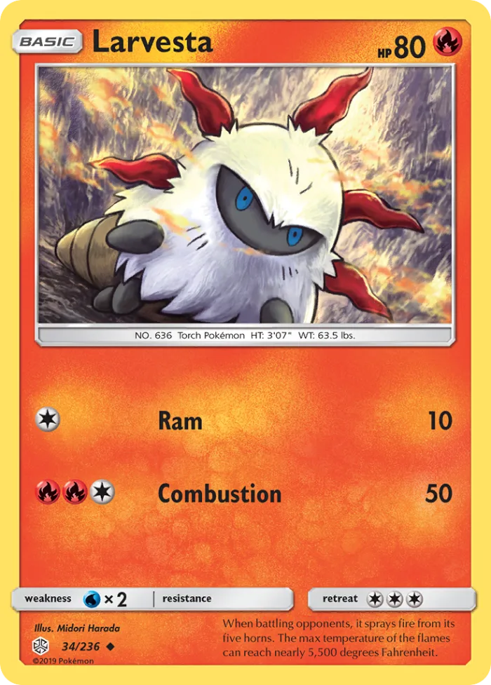 Larvesta #34 Cosmic Eclipse Pokemon card