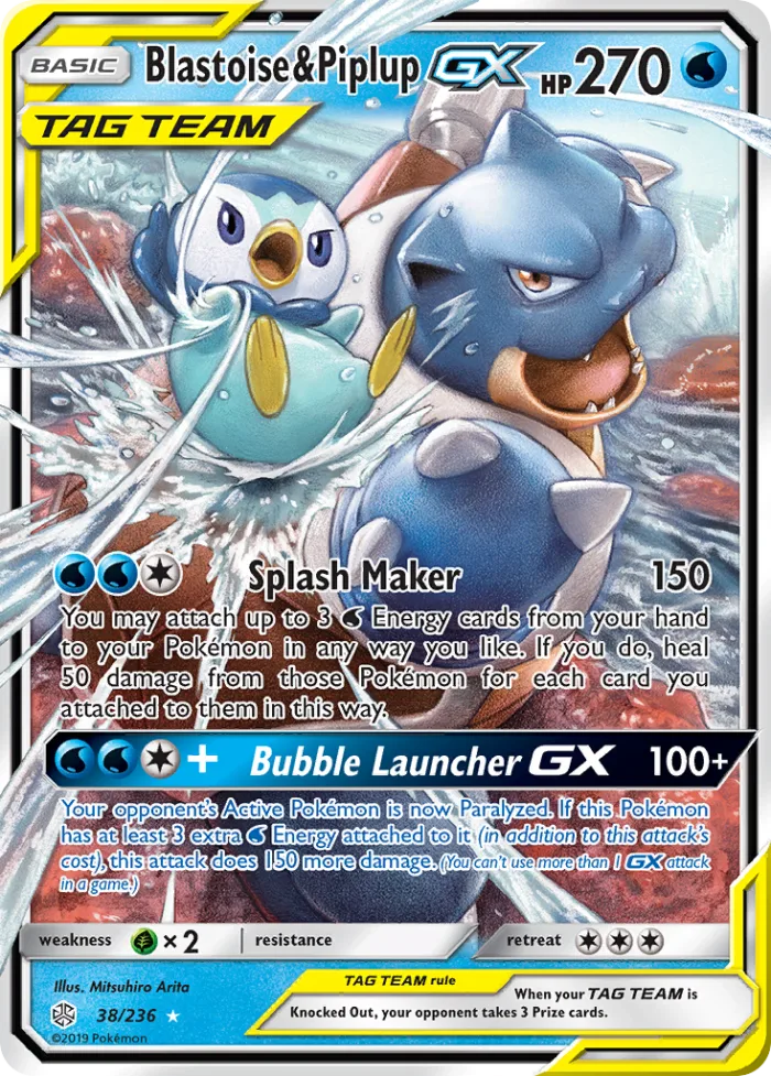 Blastoise & Piplup-GX #38 Cosmic Eclipse Pokemon card