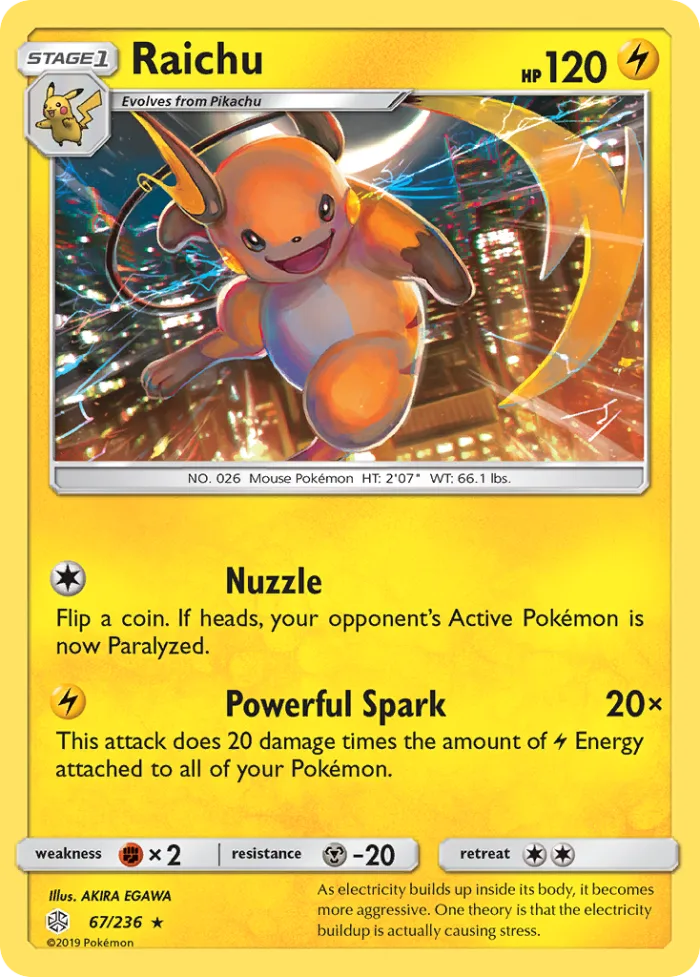 Raichu #67 Cosmic Eclipse Pokemon card