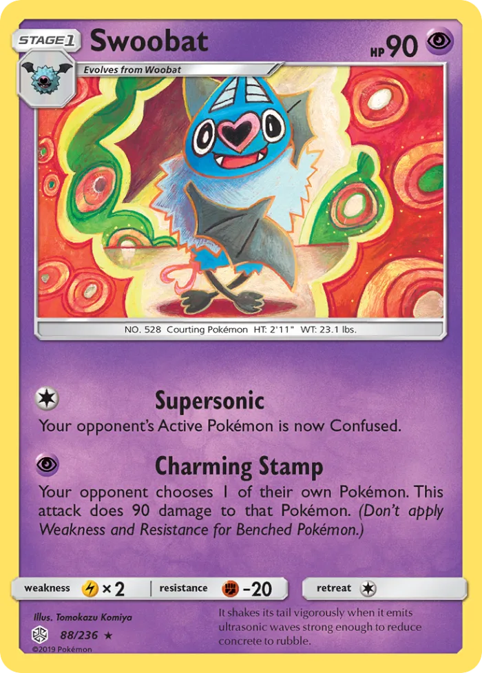 Swoobat #88 Cosmic Eclipse Pokemon card