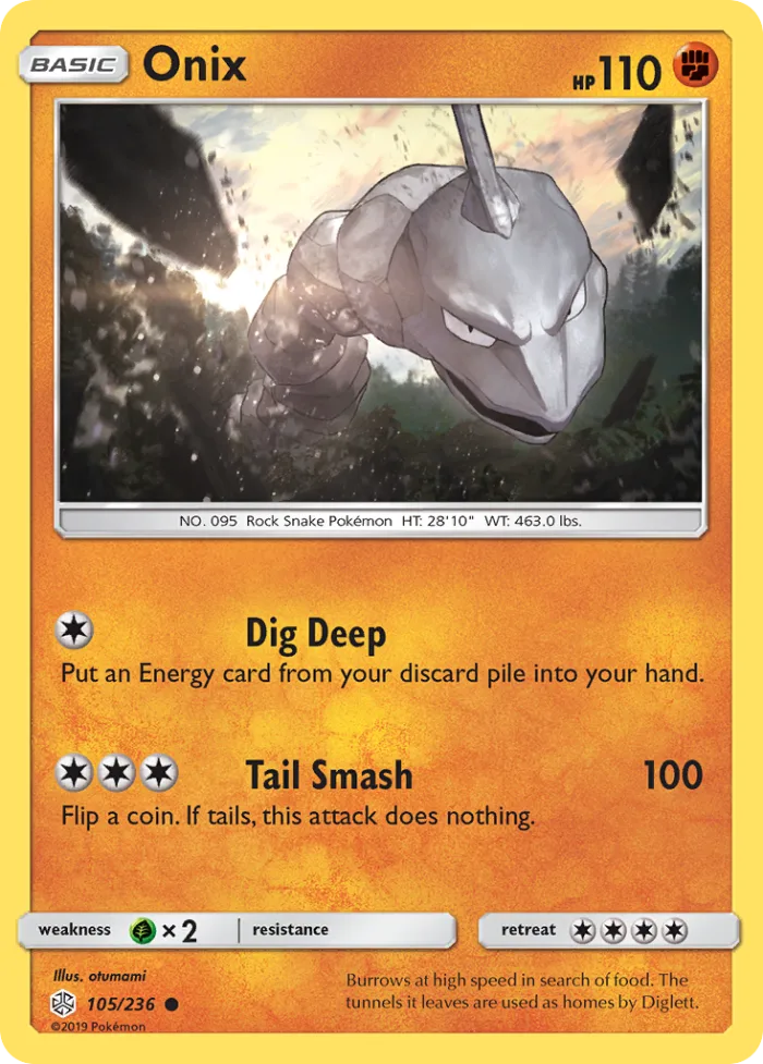 Onix #105 Cosmic Eclipse Pokemon card