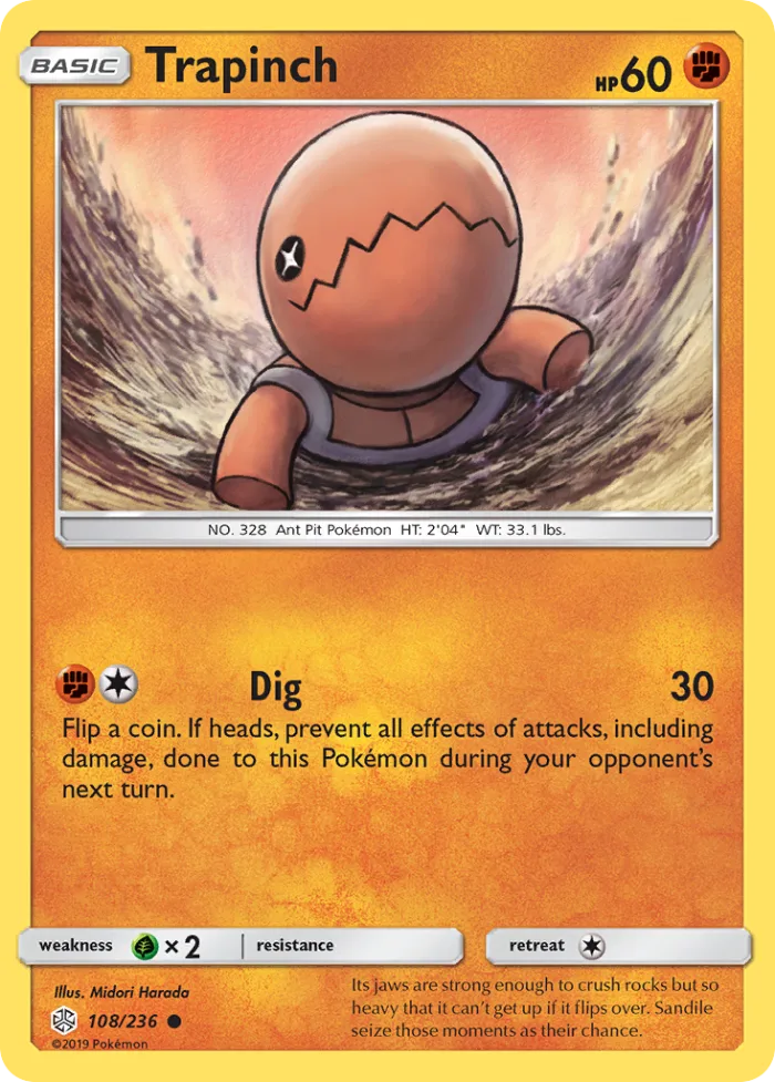 Trapinch #108 Cosmic Eclipse Pokemon card
