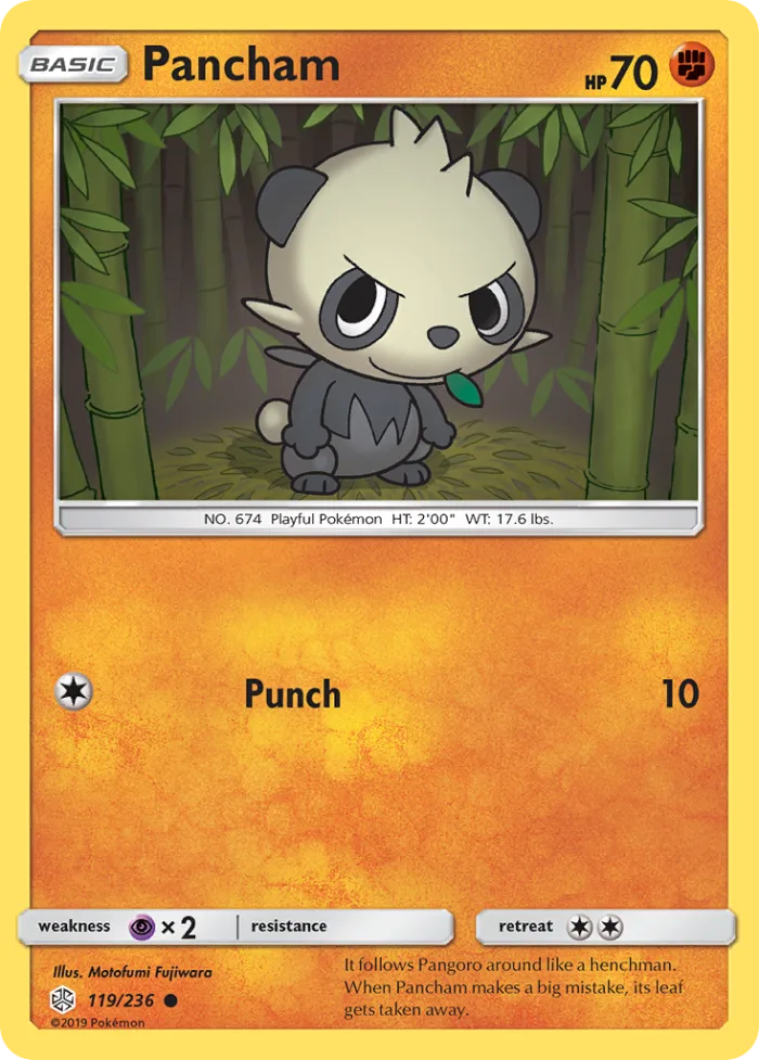 Pancham #119 Cosmic Eclipse Pokemon card