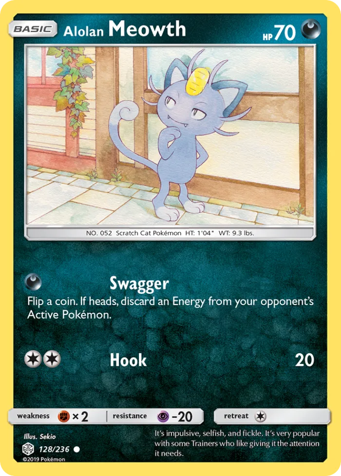 Alolan Meowth #128 Cosmic Eclipse Pokemon card