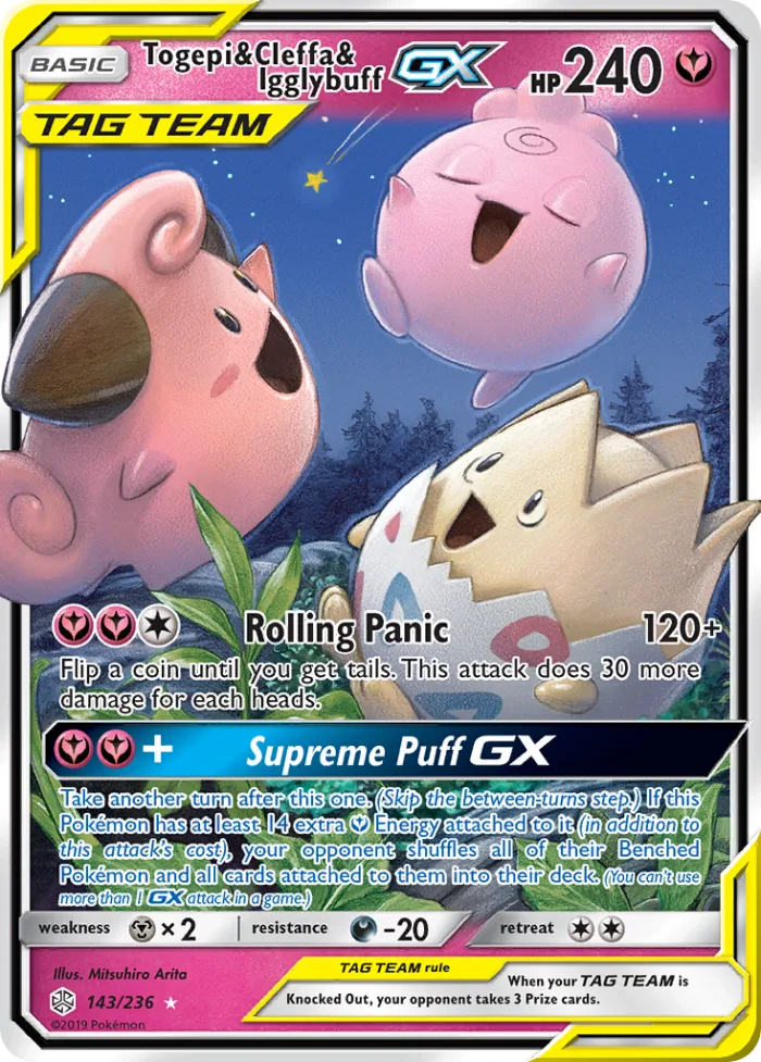 Togepi & Cleffa & Igglybuff-GX #143 Cosmic Eclipse Pokemon card