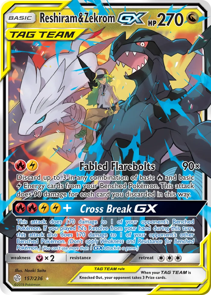 Reshiram & Zekrom-GX #157 Cosmic Eclipse Pokemon card