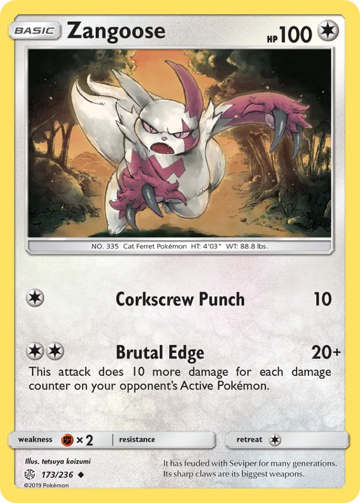 Zangoose #173 Cosmic Eclipse Pokemon card