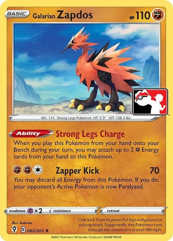 Galarian Zapdos Play! Pokémon Prize Pack Series One card