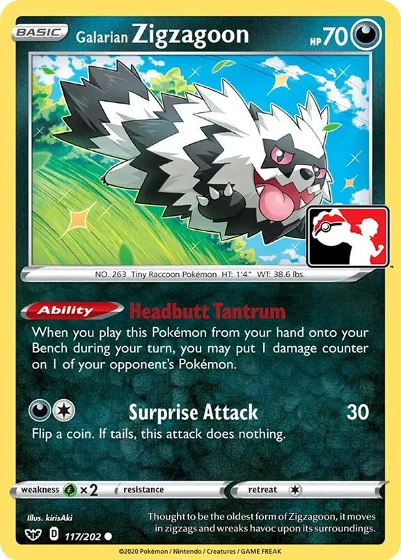 Galarian Zigzagoon Play! Pokémon Prize Pack Series One card