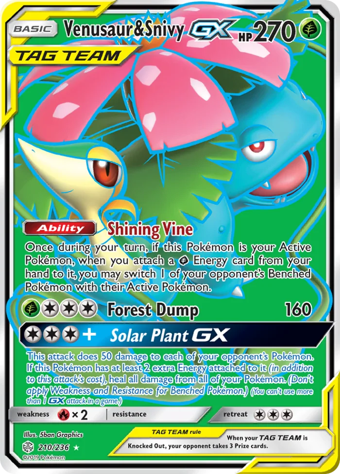 Venusaur & Snivy-GX #210 Cosmic Eclipse Pokemon card