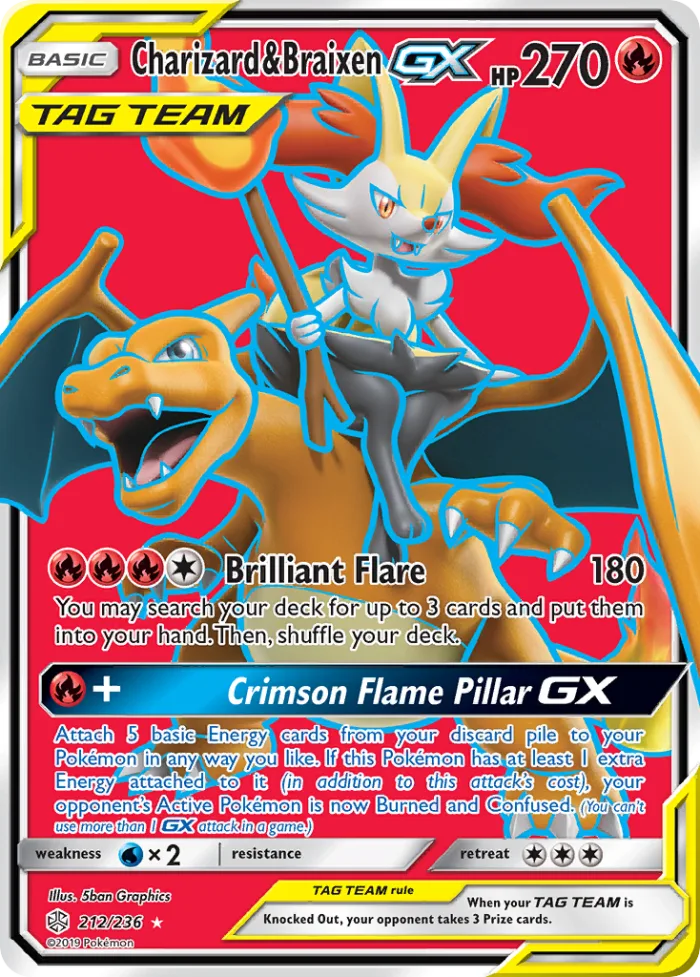 Charizard & Braixen-GX #212 Cosmic Eclipse Pokemon card