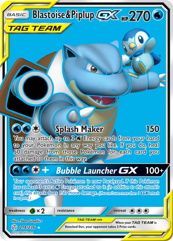 Blastoise & Piplup-GX #214 Cosmic Eclipse Pokemon card