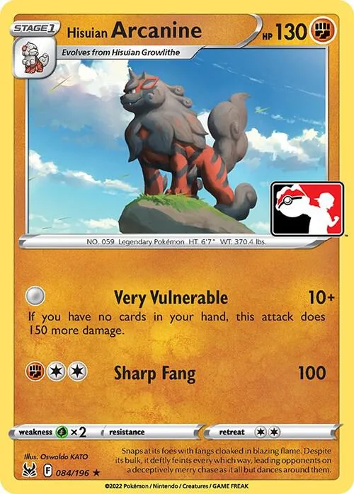 Hisuian Arcanine Play! Pokémon Prize Pack Series Three card