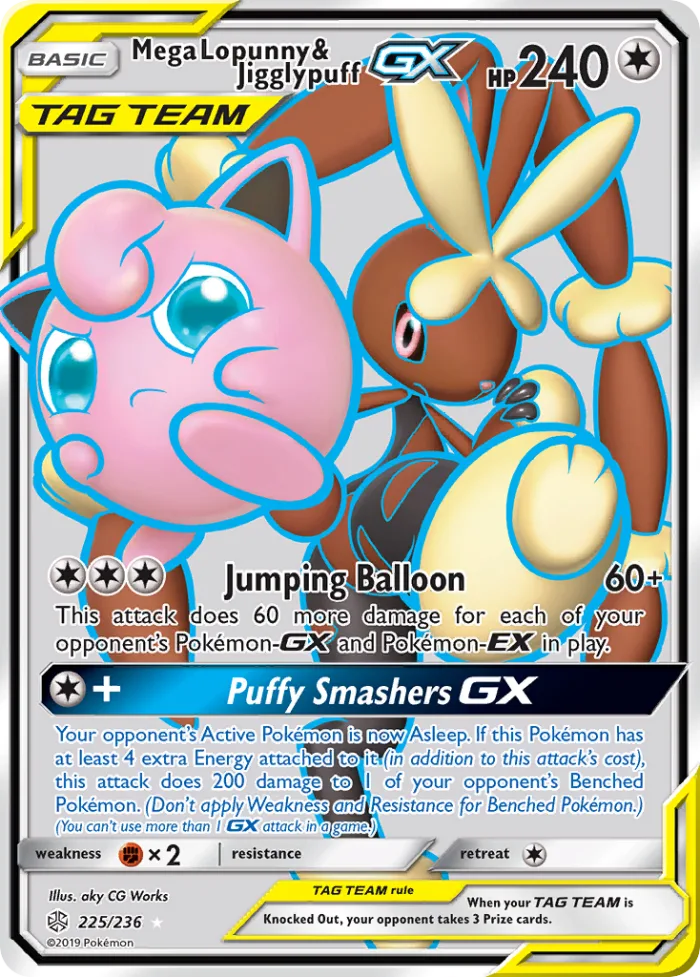 Mega Lopunny & Jigglypuff-GX #225 Cosmic Eclipse Pokemon card