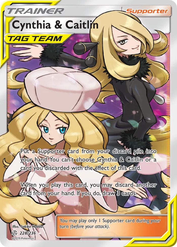 Cynthia & Caitlin #228 Cosmic Eclipse Pokemon card