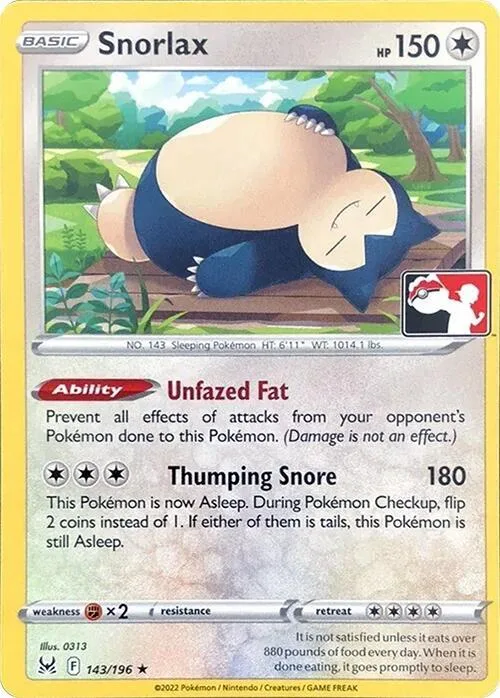 Snorlax Play! Pokémon Prize Pack Series Three card