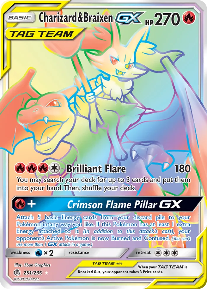 Charizard & Braixen-GX #251 Cosmic Eclipse Pokemon card